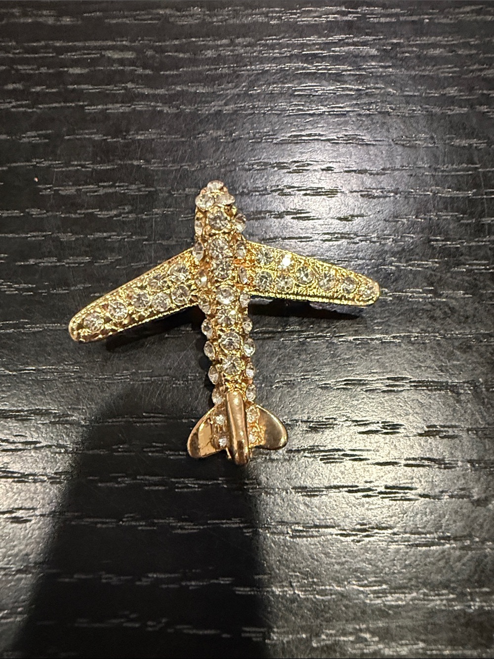 Rhinestone Airplane Brooch in Gold Like New